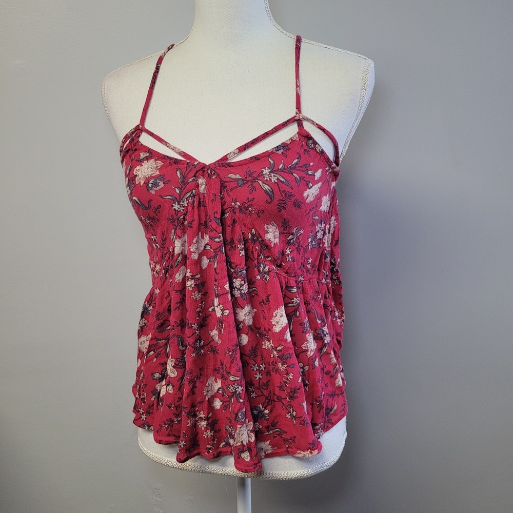 American Eagle Outfitters Floral Spaghetti Strappy Cami Tank Top Red Small